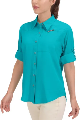 Vista 13 de Little Donkey Andy Camisa de manga larga transpirable con protección UV UPF 50 para mujer, de secado rápido, para pesca y senderismo A. Tinte azul