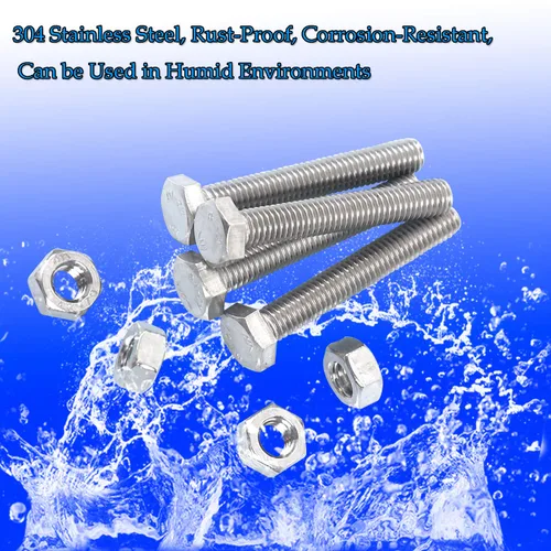 Vista 3 de Juego de pernos y tuercas con exterior hexagonal, mecánicos de acero inoxidable 304, maquinaria industrial, Tornillos hexagonales