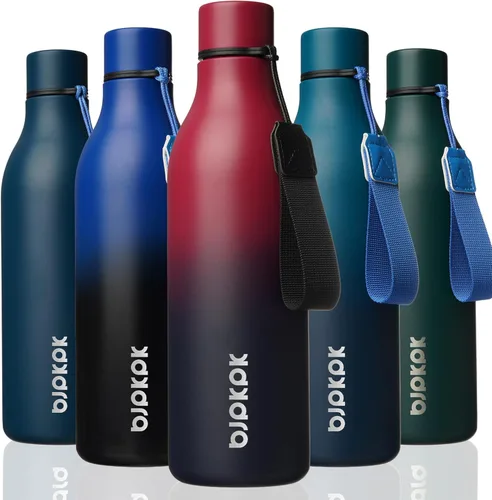 Vista 21 de BJPKPK - Botellas de agua aisladas, botella de agua de metal de acero inoxidable de 25 oz con correa, jarras, tazas, frascos libres de BPA a prueba