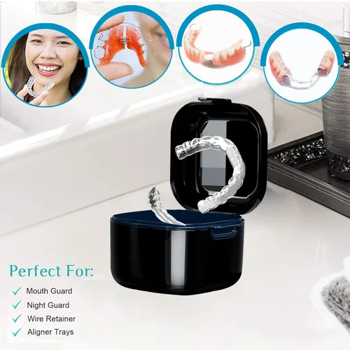 Vista 2 de Vaso de dentadura, estuche de retenedor, bonito soporte para caja de protección bucal nocturna, contenedor de almacenamiento con cesta coladora