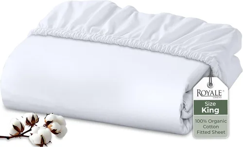 Vista 18 de Royale Linens Sábana bajera ajustable de algodón 100% orgánico - Tejido percal - Sábanas bajeras de bolsillo profundo súper suaves - Sábana elástica