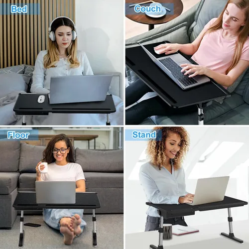 Vista 6 de Escritorio para cama para laptop, bandeja de mesa ajustable de cuero XL, escritorio plegable para laptop para cama, sofá, sofá, escritura en el Negro