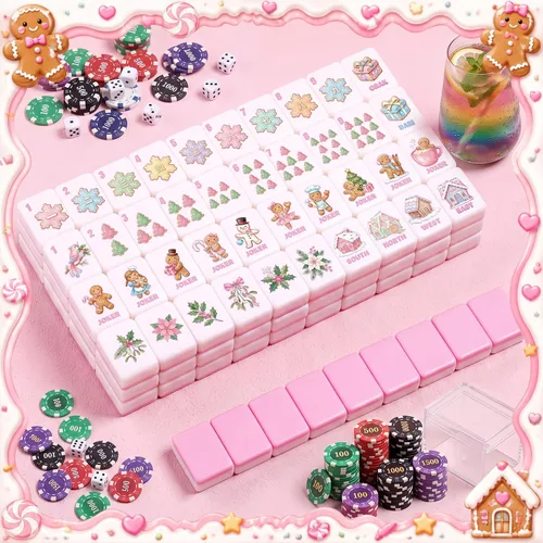 Vista 6 de 160pcs Navidad Hombre de jengibre grabado American Mahjong Tile