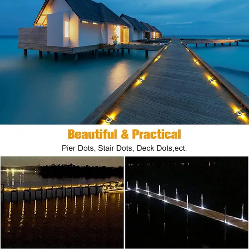 Vista 5 de VOLISUN 16 Pack Solar Driveway Dock Deck Lights,(12 Pack White Hexagon Deck Lights+4pack 2 Colors in 1 Dock Lights（White+Warm White)