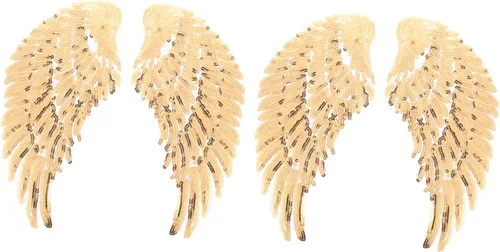 2 Pairs Gold Sequin Angel Wings Fabric Appliques DIY Sewing Patches for Jackets Garment Decoration Craft Supplies