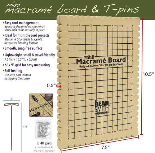 Vista 3 de The Beadsmith Mini combo de macramé, tablero de cuentas de 7.5 x 10.5 pulgadas, caja de 40 pines en T de 1.75 pulgadas, proyecto de pulsera e