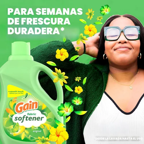 Vista 3 de Gain Suavizante líquido para ropa, aroma original, 35 fl oz líq., 48 lavados, Toque suave - suavidad que puedes sentir