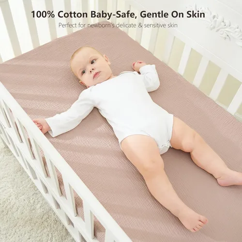 Vista 2 de Bearmoss Sábanas de muselina para mini cuna para Pack N Play - 100% algodón - 38"x26" Sábanas suaves y transpirables para corralito y cuna de bebé