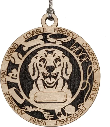 Vista 151 de Adorno de Navidad personalizado para perro Cavalier King Charles Spaniel, redondo de 3 pulgadas, madera cortada con láser de 2 capas, nombre y texto