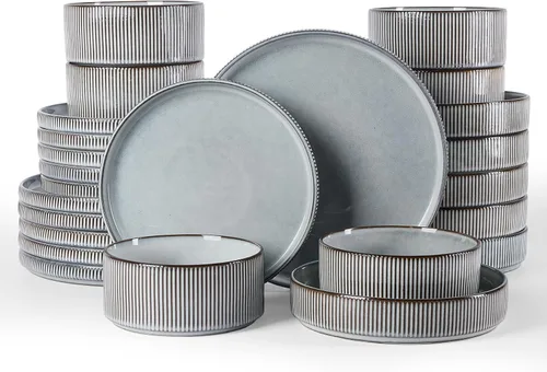 Vista 50 de famiware Juego de vajilla con estrellas, juego de platos y cuencos para 4, 12 piezas de vajilla acanalada - Resistente a las astillas y a