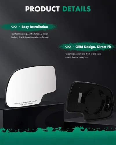 Vista 4 de SCITOO Espejo lateral del pasajero de cristal apto para 1999-2003 para Chevy Silverado Pickup 2007 para Chevy Silverado Pickup 2000 para Chevy