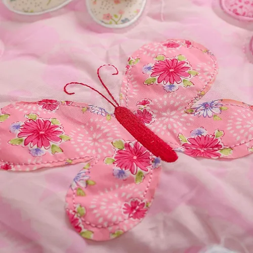 Vista 6 de Juego de ropa de cama de 3 piezas con bordado rosa Buterfly para cuna de bebé, color rosa intenso, hermoso juego de ropa de cama para cuna