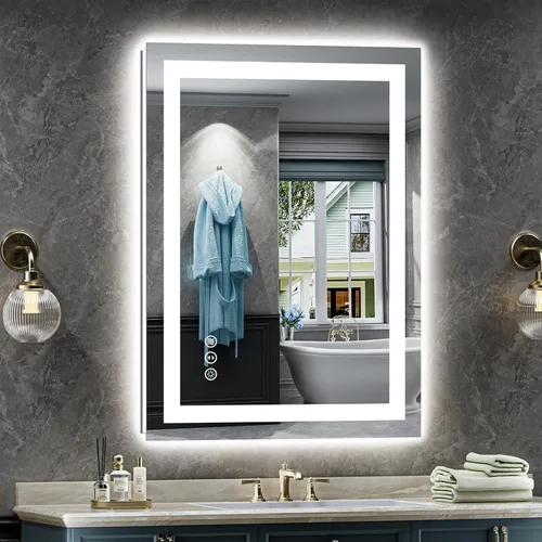 Vista 12 de Briivue Espejo de baño LED de 20 x 28 pulgadas con luces, retroiluminado y frontal iluminado, espejo de tocador de baño con luz antiniebla