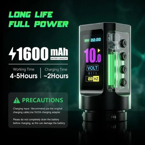 Vista 4 de Urex PYRO Kit de máquina de tatuaje, carrera ajustable 0.1-0.2 in, batería 1800mAh Kit negro 4728
