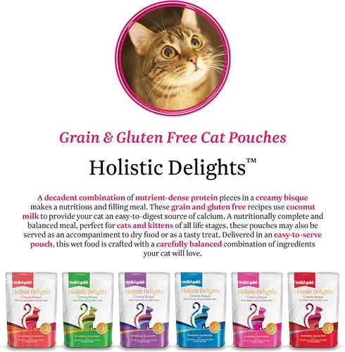 Vista 29 de Solid Gold Alimento húmedo cremoso para gatos; Holistic Delights Leche de atún y coco, bolsa de 24 unidades / 3 onzas