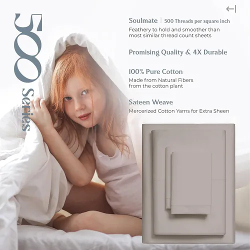 Vista 6 de Mayfair Linen Juego de sábanas de 100 % algodón de 500 hilos para cama tamaño Queen, juego de 4 piezas (topo), ultra suave, refrescante, tejido