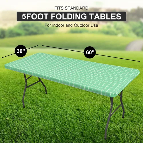 Vista 374 de Mantel rectangular, manteles de plástico elásticos ajustables con parte trasera de franela para mesas de 4 pies, manteles de vinilo impermeables