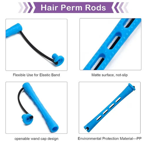 Vista 4 de Coolrunner Juego de varillas de permanente, 60 varillas de plástico azul con peine de acero para rizar el cabello, herramientas de peinado