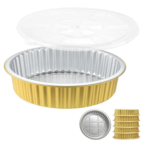 Vista 13 de 100 tazas de papel de aluminio de 2 capas con tapas, moldes desechables dorados de 5 onzas para hornear, tartas de chocolate, magdalenas, tartas