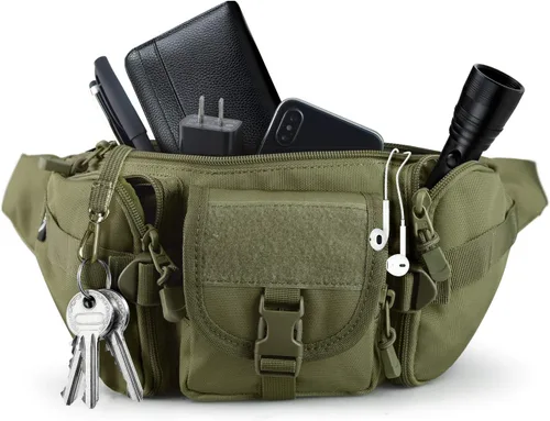 Vista 2 de FRTKK - Riñonera táctica militar con parche de bandera de EE. UU., bolsa de cintura de utilidad con correa ajustable para actividades al aire libre
