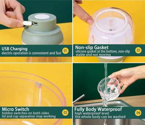 Vista 6 de Mini picadora eléctrica de alimentos, picador de ajo portátil de 250ML con función de carga USB, mini cortador de alimentos para cebolla, verduras