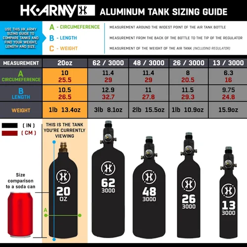 Vista 6 de HK Army 20oz Aluminum CO2 Tank - High Pressure Compressed Air System for Paintball & Airsoft Gear