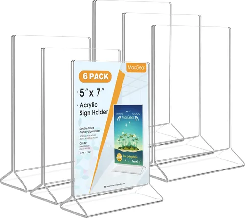 Vista 8 de MaxGear Soporte acrílico para tarjetas de mesa, 4 x 6 pulgadas, soporte de plástico transparente para menú, marco de fotos de anuncios de doble cara