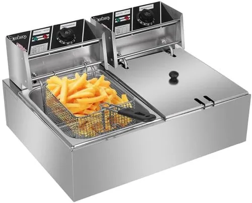 Freidoras eléctricas de grasa profunda con cesta extraíble | Freidoras de aceite eléctricas de doble tanque de cocina Máquina de freír 5000W MAX