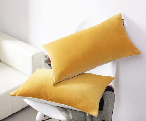Vista 6 de Juego de 2 fundas de almohada decorativas de terciopelo de algodón suave y lumbar, 12 x 20 pulgadas, funda de cojín para sofá, silla, oficina