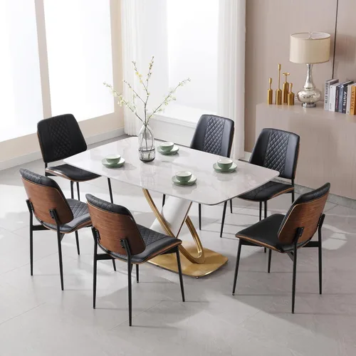 Vista 17 de BV - Juego de 2 Sillas de Comedor Modernas de Mediados de Siglo, Silla de Acento Tapizada en Cuero PU con Respaldo de Madera Curvada de Nogal, Silla