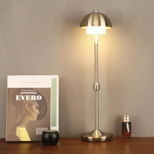 Modern Table Lamp Cordless Portable Desk Lamp, 2700K Stepless Dimming Rechargeable Battery Operated LED Lights for Bedroom, USB-C Charging, Brushed