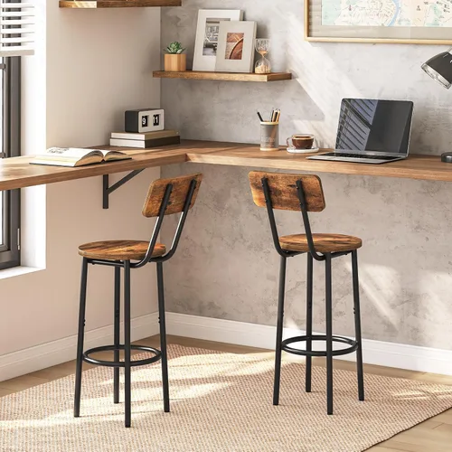 Vista 6 de HOOBRO Taburetes de bar, juego de 2 sillas de bar redondas con respaldo, sillas de bar de 25.2 pulgadas para isla de cocina, comedor, taburetes