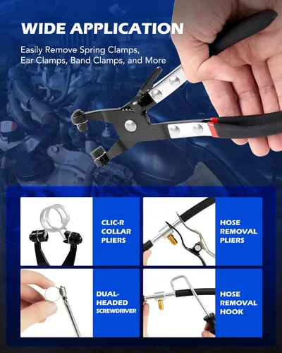 Vista 7 de Orion Motor Tech juego de 9 piezas de alicates para abrazaderas de manguera con cable flexible de largo alcance, mordaza giratoria y alicates