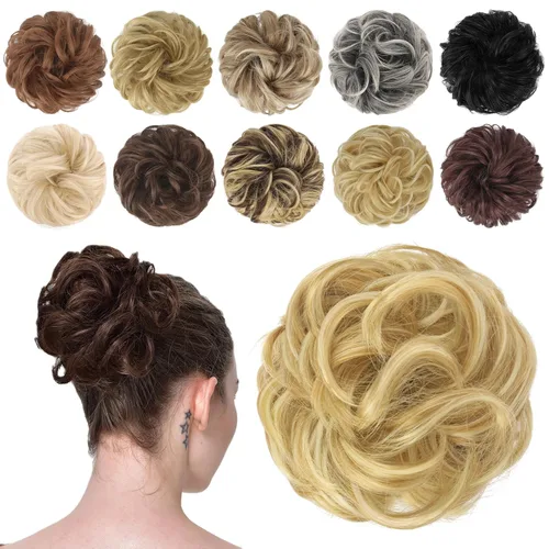 Vista 16 de FESHFEN Pieza de Cabello de Moño Desordenado - Extensiones de Coleteros de Moño de Cabello Ondulado Rizado Elástico Postizos Sintéticos para Mujeres