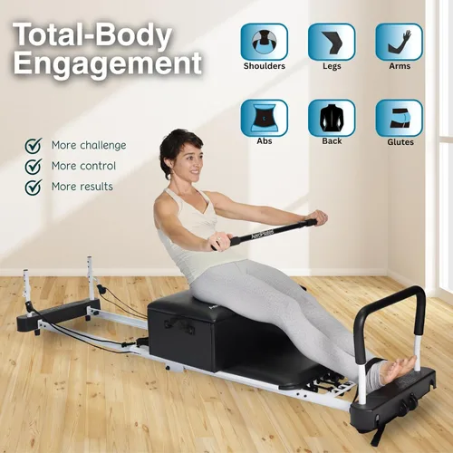 Vista 6 de Caja y poste de AeroPilates – Accesorio para reformador de pilates para fuerza, equilibrio y flexibilidad – Incluye poste de soporte ajustable