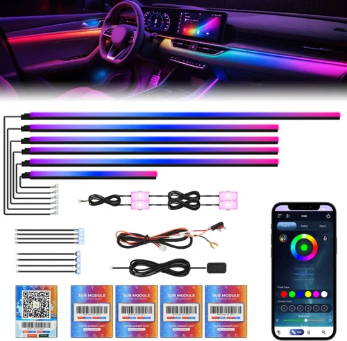 Vista 7 de Tiras de luces interiores para automóvil Dreamcolor de 55 pulgadas, luces interiores para Tesla Modelo 3 Modelo Y, kits de luces de neón RGB