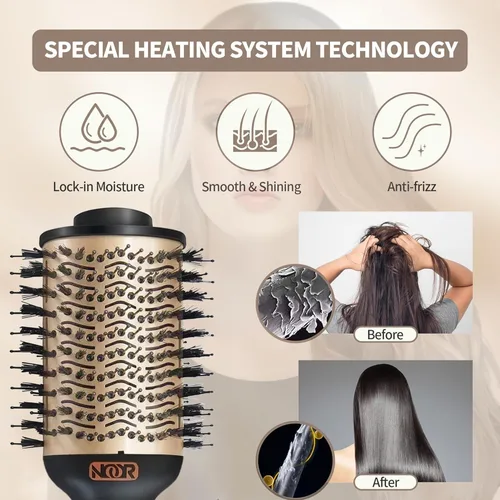 Vista 2 de NOOR Cepillo secador de pelo caliente 4 en 1, control de encrespamiento, cepillo secador de pelo, cepillo secador de pelo, cepillo para secar