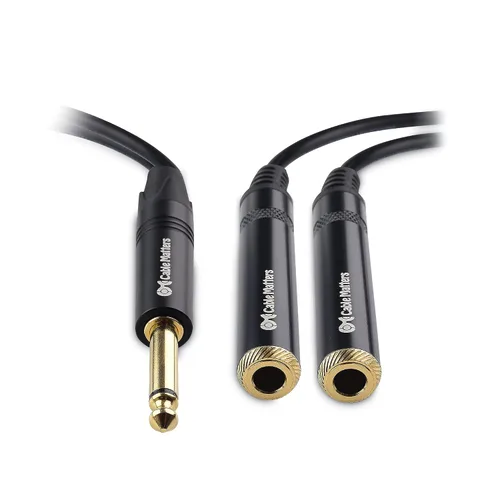 Vista 7 de Cable Matters Paquete de 2 cables divisor TS macho a 2X TS hembra 1/4, 6 pulgadas Cable divisor TS de 0.5 ft, negro