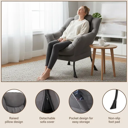 Vista 49 de Welnow Silla Lazy con otomana, moderna silla de descanso con reposabrazos y un bolsillo lateral, sillón para sofá de ocio, sillón de lectura