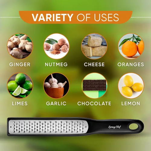 Vista 8 de Spring Chef Rallador Zester de Limón Premium con Mango - Rallador de Jengibre, Nuez Moscada, Ajo - Herramienta de Cocina Resistente - Rallador