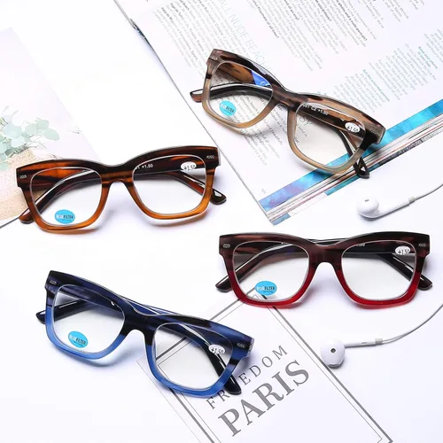 Vista 6 de AQWANO Oversized Design Reading Glasses for Women/Men, Computer Blue Light Blocking Fashion Square Reader Anti Glare/Fatigue