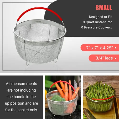 Vista 6 de Cesta de vapor original Salbree para accesorios de olla instantánea de 3 cuartos, colador y inserto de acero inoxidable que se ajusta a ollas a