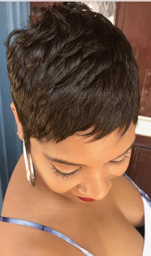 Vista 5 de Peinados azules cortos pelucas sintéticas para las mujeres negras recta PixIe corte peluca del pelo para las mujeres