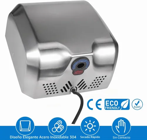 Vista 2 de Goetland Secador de manos comercial de acero inoxidable 1800w automático de alta velocidad resistente con pulido mate, paquete de 2