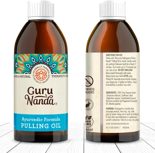 Vista 9 de GuruNanda Oil Pulling - Aceite, aceite desintoxicante oral, mezcla ayurvédica refrescante de aceites de coco, sésamo, girasol y menta
