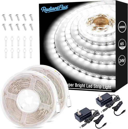 Vista 9 de Kit de iluminación debajo del gabinete Tiras pequeñas de luz LED de 10 pies blancas, tira de luces LED flexible regulable, 180 LED, súper brillantes