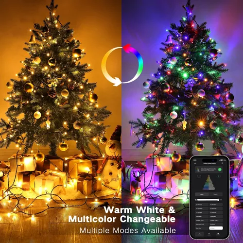 Vista 4 de BrizLabs Luces de Navidad inteligentes, 262 pies, 800 luces LED que cambian de color con aplicación/control de voz, luces blancas cálidas