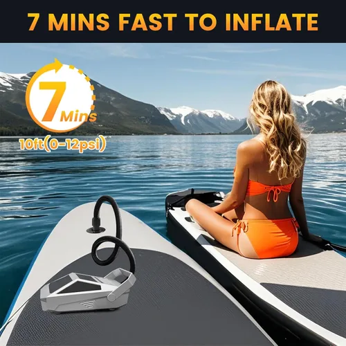 Vista 3 de 50PSI Paddle Board Pump Electric Portable, High Pressure Sup Pump - Dual Stage Inflation, Auto Shut Off and Deflate for Stand Up Paddle