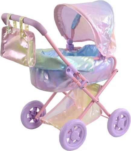 Vista 16 de Olivia's Little World - Cochecito de estilo buggy para muñeca con toldo retráctil, almacenamiento debajo, moisés desmontable, bolsa de viaje
