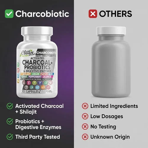 Vista 7 de Clean Nutra - Píldoras de carbón activado + enzimas digestivas probióticas Shilajit para la salud digestiva cápsulas con menta hinojo regaliz